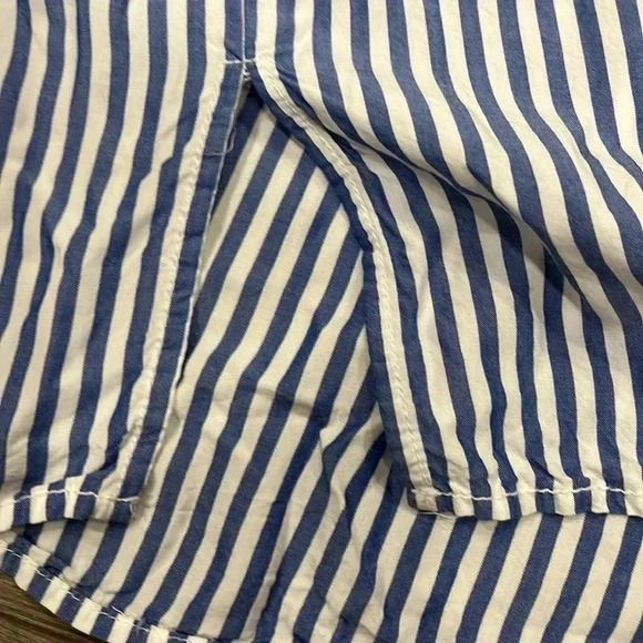 [L]Max Studio 100 Modal White Blue Straps Prints Button  Down Women Shirt - Picture 10 of 11